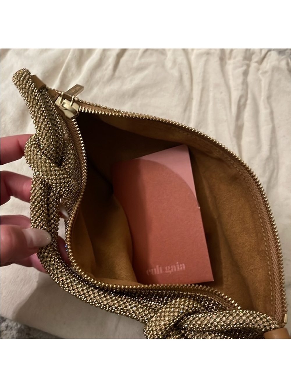 cult gaia Gold Crystal-Embellished Knotted Shoulder Hobo - Picture 7 of 7